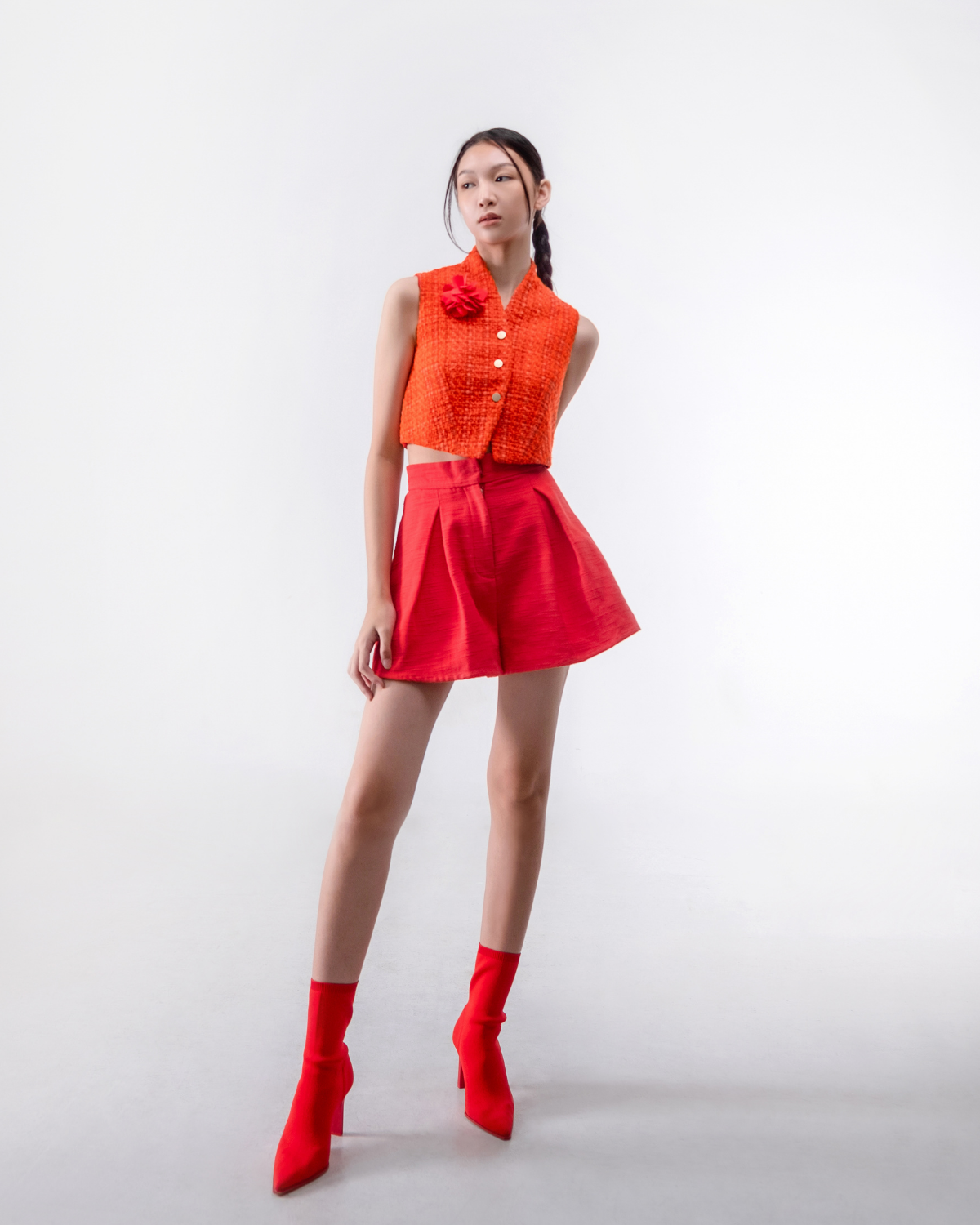 Ciello Cropped Vest Tweed Deep Tangerine