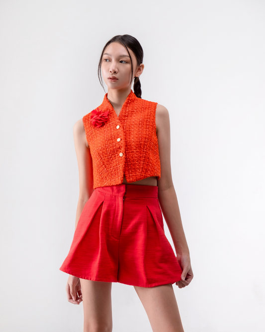 Ciello Cropped Vest Tweed Deep Tangerine