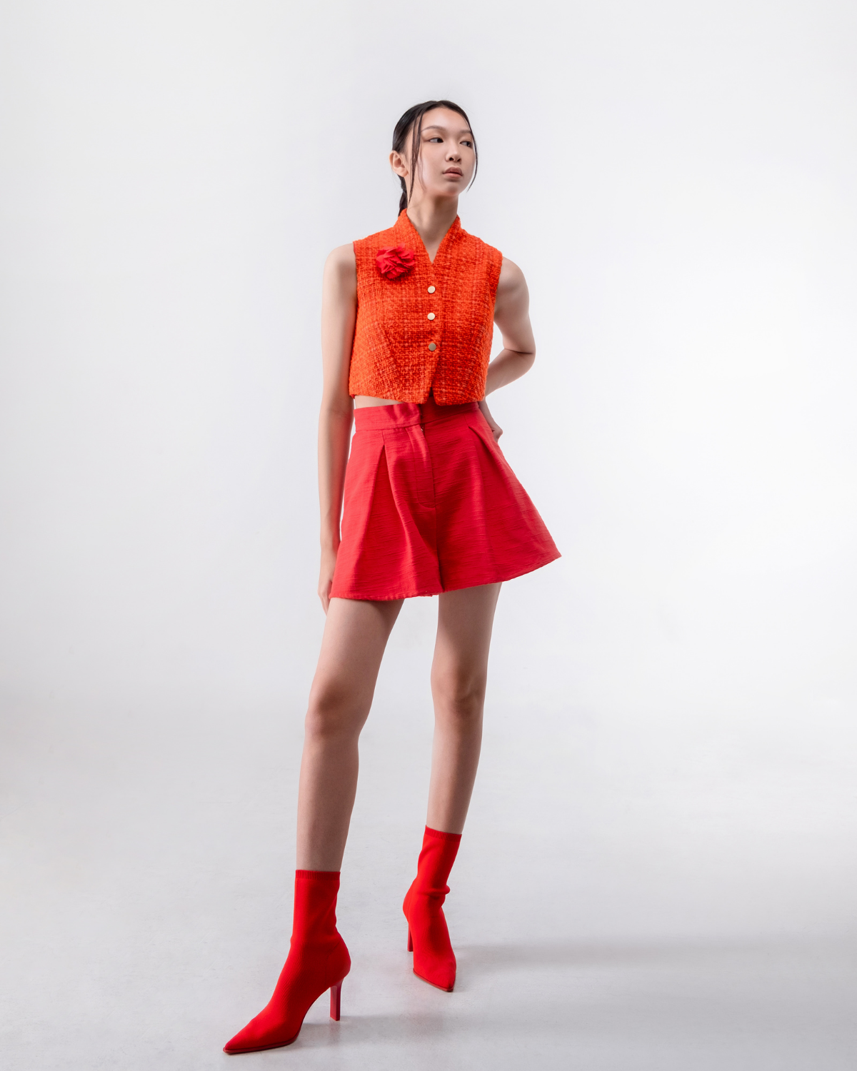 Ciello Cropped Vest Tweed Deep Tangerine