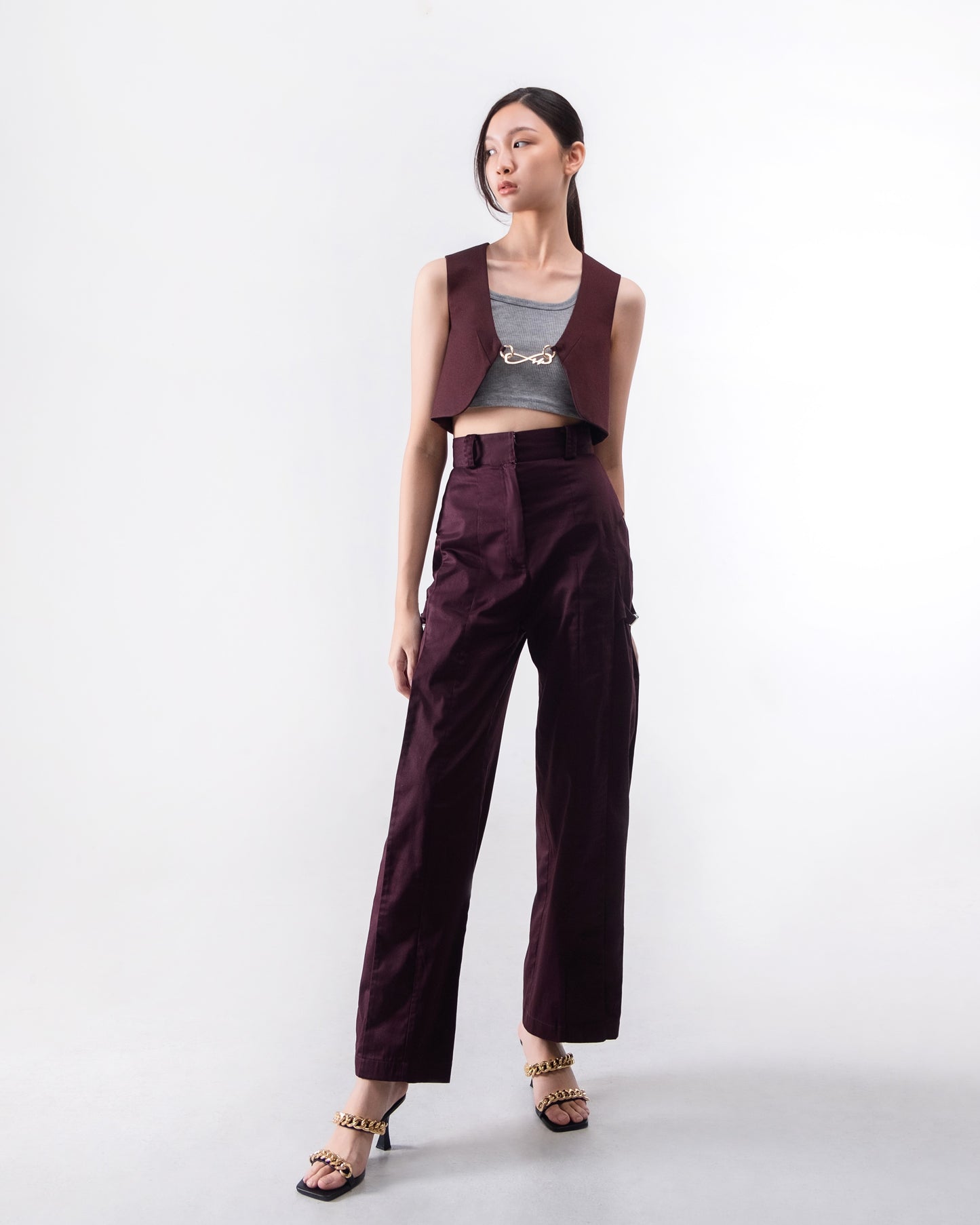 Megan Cropped Vest Dark Plum