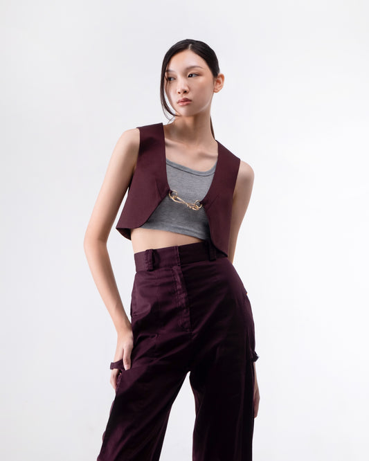 Megan Cropped Vest Dark Plum