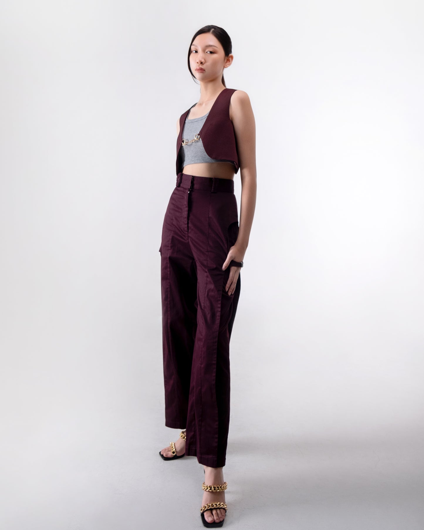 Megan Cropped Vest Dark Plum