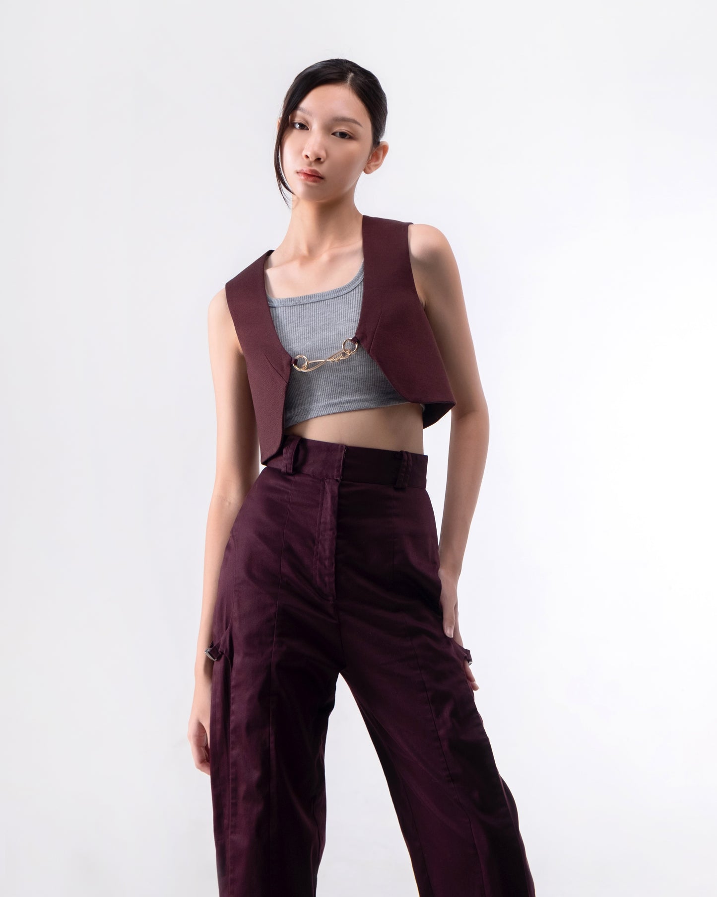 Megan Cropped Vest Dark Plum